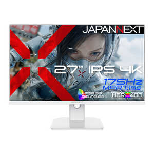 JAPANNEXT IPS 175Hz/1msMPRT HDMI2.1 DP���� 120Hz�ڑ� VRR �P�[�u������ �m27�^ / 4K(3840×2160) / ���C�h�n �z���C�g JN-IPS27G175U-W
