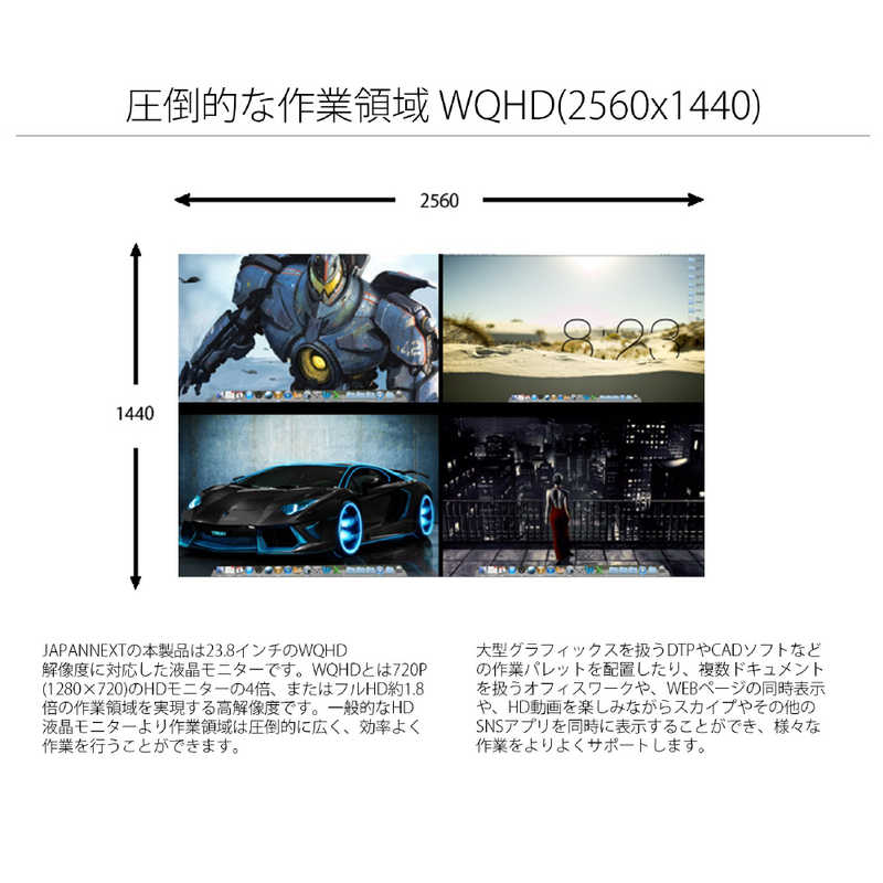 JAPANNEXT JAPANNEXT PCモニター ブラック [23.8型 /WQHD(2560×1440） /ワイド] JN-IPS2380FLWQHD JN-IPS2380FLWQHD
