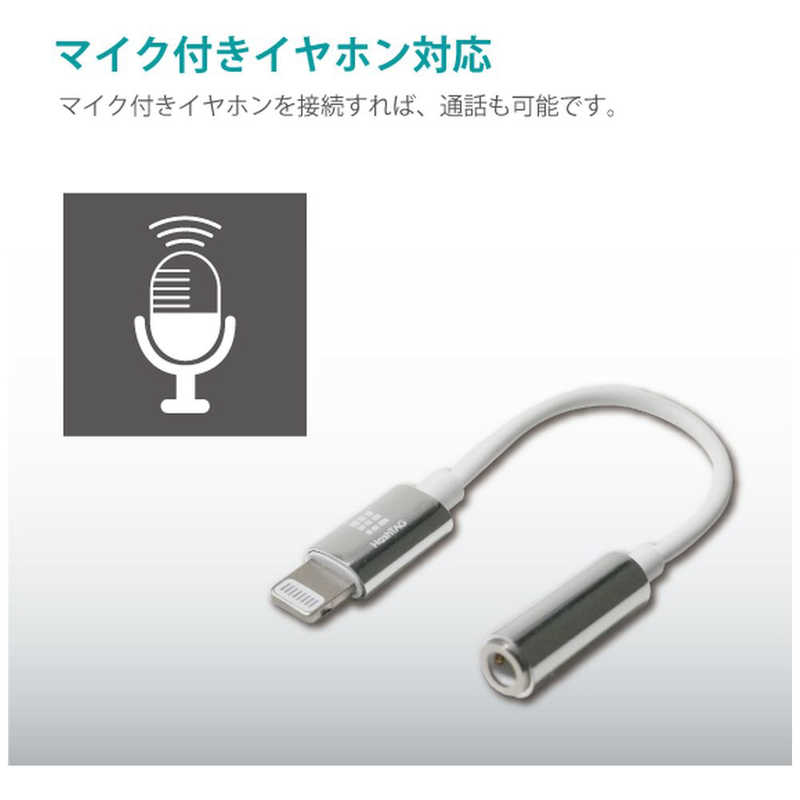 HASHTAG HASHTAG イヤホン端子 変換アダプター 3.5mmジャック - Lightningケーブル（12cm）シルバー HT-AAOLH1SI HT-AAOLH1SI