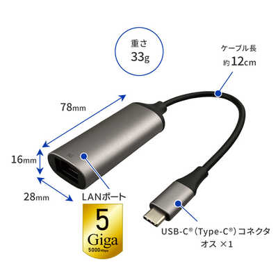 GOPPA USB10Gbps Type-C接続 5GbE LANアダプター ［Type-Cオス