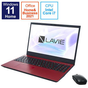NEC ノートパソコン LAVIE カームレッド [15.6型/Win11 Home/intel Core i7/メモリ:16GB/SSD:512GB/Office HomeandBusiness] PC-N1575EAR