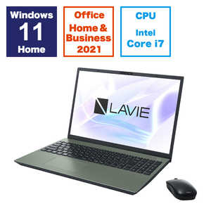 NEC ノートパソコン LAVIE ［16.0型 /Win11 Home /Core i7 /メモリ：16GB /SSD：256GB /Office ］ オリーブグリーン PCN1670HAE