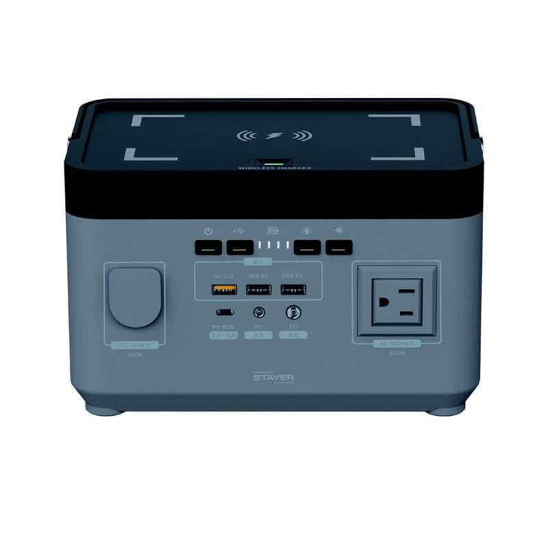 STAYER STAYER ワイヤレス充電搭載 ポータブル電源 300W (グレー) グレー / ブラック ST-POBTTY-300W-GL ［8出力 /DC・USB-C充電 /USB Power Delivery対応］ ST-POBTTY-300W-GL ST-POBTTY-300W-GL