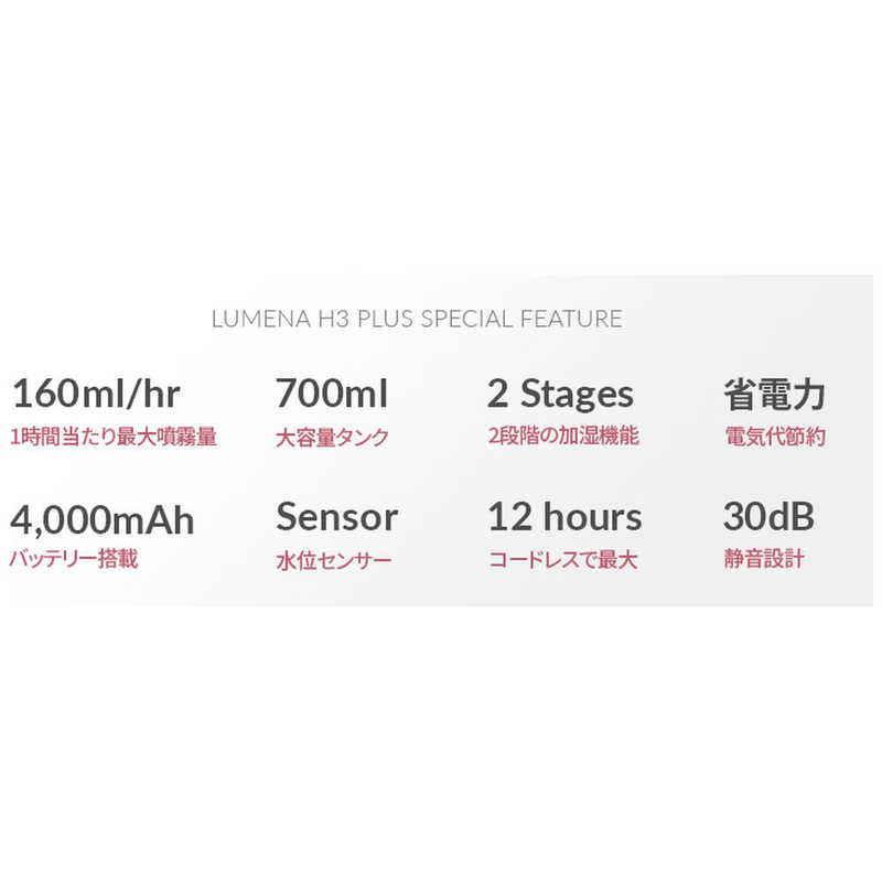 KMｺｰﾎﾟﾚｰｼｮﾝ KMｺｰﾎﾟﾚｰｼｮﾝ 加湿器 LUMENA ルーメナー コードレス加湿器 H3プラス 超音波式 ピンク H3PLUSP H3PLUSP