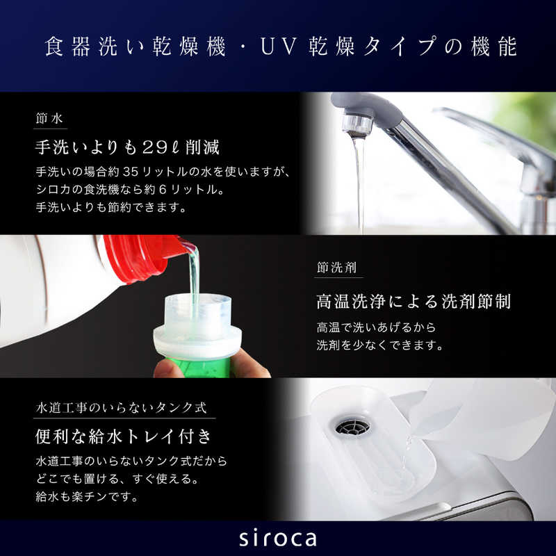 SIROCA SIROCA 食器洗い乾燥機 (食器点数11～20点) UV除菌機能 ［1～3人用］ ホワイト SSMU251 SSMU251