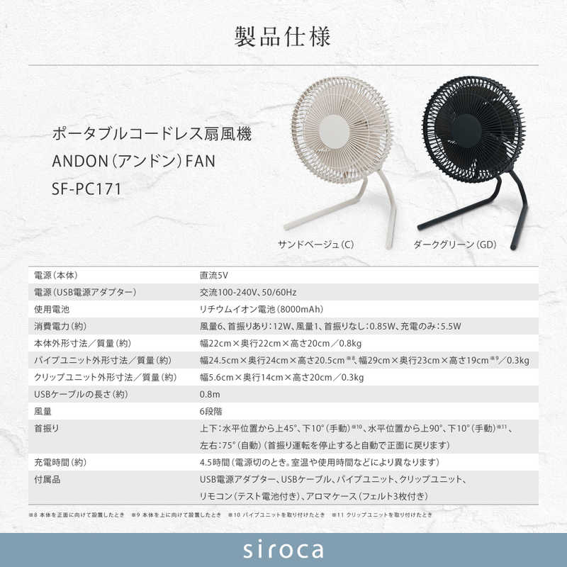 SIROCA SIROCA ポータブルコードレス扇風機 [DCモーター搭載 /リモコン付き] SF-PC171(C) SF-PC171(C)