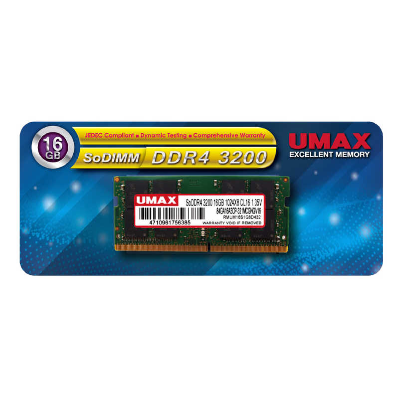 UMAX UMAX 増設用メモリ UM-SODDR4-3200[SO-DIMM DDR4 /16GB /1枚] UM-SODDR4S-3200-16G UM-SODDR4S-3200-16G