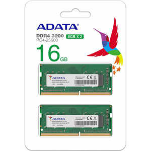 ADATA 増設メモリ ノート用 DDR4-3200 PC4-25600 260PIN [SO-DIMM DDR4 /8GB /2枚] AD4S32008G22DTGN