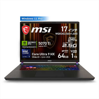 MSI ゲーミングノートパソコン [ RTX 5070 Ti / 17型 / Win11 Pro 
