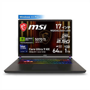 MSI ゲーミングノートパソコン Vector 17 HX AI A2XWHG(RTX 5070Ti) コスモスグレイ Vector-17-HX-AI-A2XWHG-6359JP MSI ゲーミングノートパソコン Vector 17 HX AI A2XWHG(RTX 5070Ti) コスモスグレイ Vector-17-HX-AI-A2XWHG-6359JP