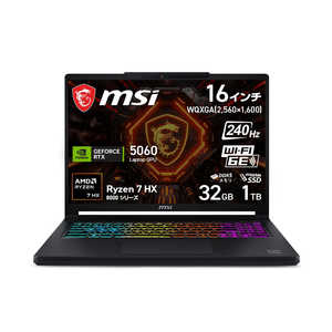 MSI �Q�[�~���O�m�[�g�p�\�R�� �m16.0�^ / Windows11 Home / AMD Ryzen 7 / �������F32GB / SSD�F1TB / 2026�N5�����f���n �u���b�N Crosshair-A16-HX-E8WFK-271