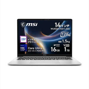 MSI ノートパソコン ［Copilot＋ PC / 14.0型 / Windows11 Home / intel Core Ultra 7 / 16GB / 1TB ］ アーバンシルバー Modern-14S-AI＋G3MG-2659JP