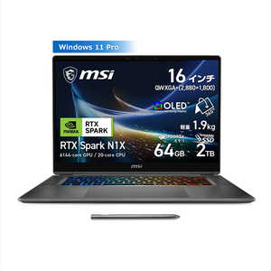 MSI �m�[�g�p�\�R�� [ Nvidia RTX Spark N1X / ������64GB / SSD2TB / Win11 Pro / 16�^ / Copilot�{ PC ] �v���`�i�O���C Prestige-N16-Flip-AI�{C1XMT-3200J