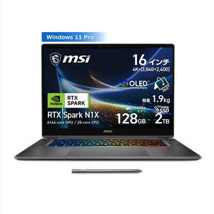 MSI �m�[�g�p�\�R�� [ Nvidia RTX Spark N1X / ������128GB / SSD2TB / Win11 Pro / 16�^ / Copilot�{ PC ] �v���`�i�O���C Prestige-N16-Flip-AI�{C1XMT-3100