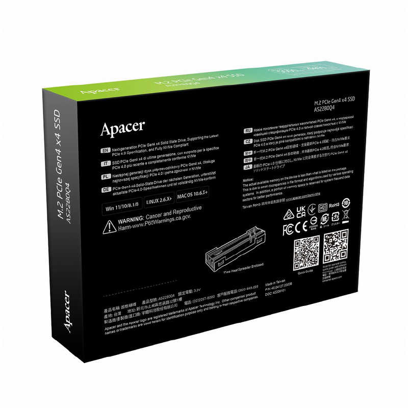 APACER APACER 内蔵SSD PCI-Express接続 AS2280Q4 (ヒートシンク付) ［1TB /M.2］「バルク品」 AP1TBAS2280Q41 AP1TBAS2280Q41