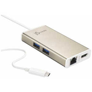 J5 変換アダプタ 0.25m JCA374 [USB-C オス→メス Gigabit Ethernet / HDMI 4K / USB-A:2ポｰト]