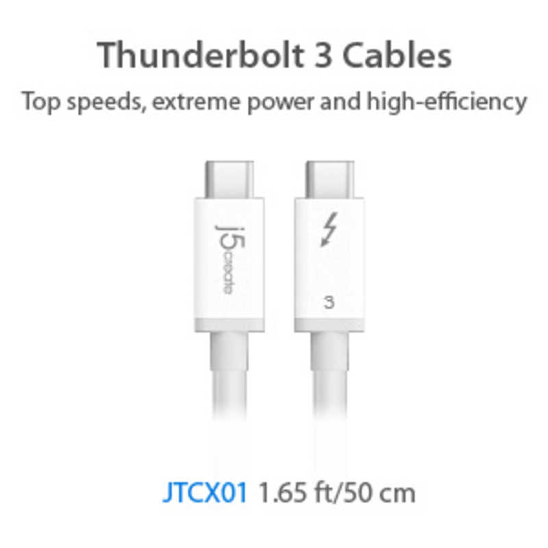 J5 J5 Thunderbolt3(40GBps100W対応)/USB3.1 Gen2 Cable 50cm JTCX01 JTCX01