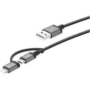 J5 [USB-A to MicroB&Lighting]USBケーブル 充電･転送 2.4A JML11(1m･ブラック)MFI認証 JML11B