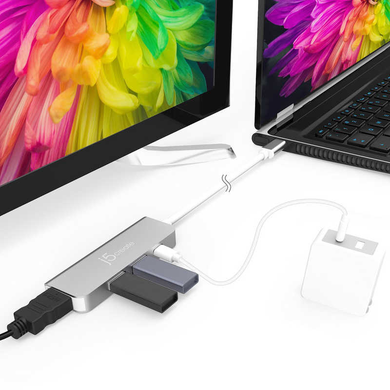 J5 J5 [USB-C オス→メス HDMI / USB-Ax2 / USB-C] マルチハブ USB PD対応 シルバー JCD371 JCD371