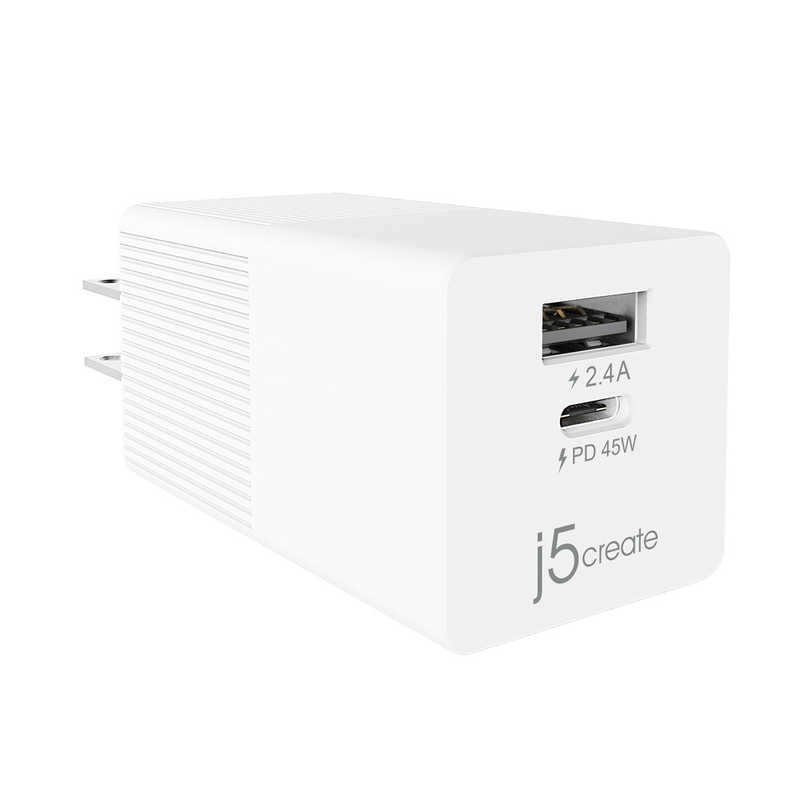 J5 J5 AC-USB充電器 ノートPC･タブレット対応 45W [2ポート:USB-C+USB-A/USB PD対応] ホワイト JUP2445 JUP2445