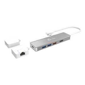 J5 [USB-C オス→メス カｰドスロットx2/HDMI/LAN/USB-Ax3/USB-Cx2]変換アダプタ USB PD対応 JCD375 シルバｰ