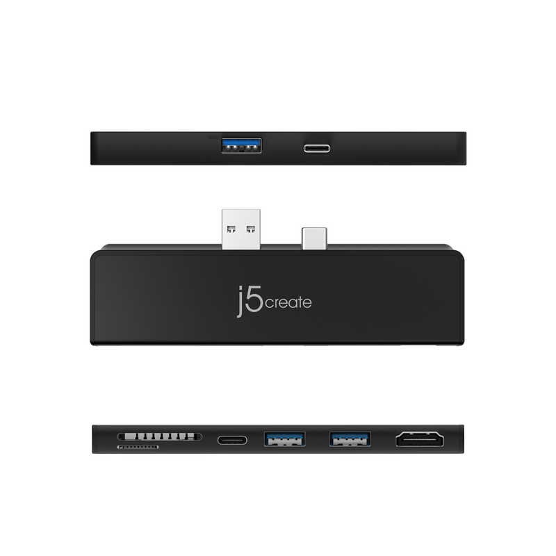 J5 J5 Surface Pro 7専用｢USB-C/USB-A オス→メス HDMI/USB-A Gen2x2/USB-C Gen2 or PD/SD/MicroSD｣ 7in1ミニドック ブラック ブラック JCD324B JCD324B