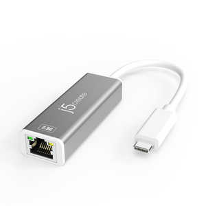 J5 0.10m[USB-C オス→メス LAN]3.1変換アダプタ 2.5Gbps対応 シルバｰ JCE145