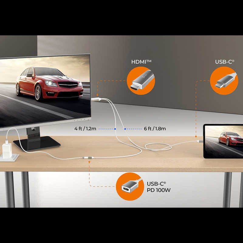 J5 J5 USB-C ⇔ HDMI+USB-Cメス(給電用 USB PD対応) ケーブル [映像 /1.8m /4K･HDR対応] スペースグレー JCC155G JCC155G