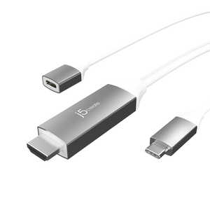 J5 USB-C ⇔ HDMI+USB-Cメス(給電用 USB PD対応) ケーブル [映像 /1.8m /4K･HDR対応] スペースグレー JCC155G
