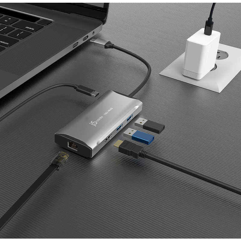 J5 J5 ［USB-C オス→メス HDMI / LAN / USB-Aｘ2 / USB-C］ USB PD対応 100W ドッキングステーション スペースグレー [USB Power Delivery対応] JCD392 JCD392