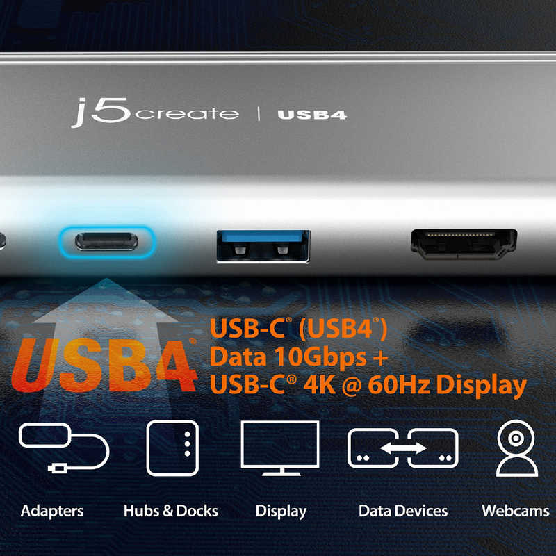 J5 J5 ［USB-C オス→メス HDMI /DisplayPort /USB-A /USB-Cｘ2］USB PD対応 85W ドッキングステーション スペースグレー JCD401 JCD401