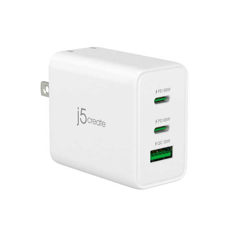 J5 J5 PD65W対応GaN USB3ポート急速充電器 ホワイト ［USB Power Delivery対応 /3ポート］ JUP3365 JUP3365