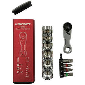 SIGNET 10個組1/4DRビットソケットアダプター60ギアウルトラショートスクエアミニラチェセット 工具ケースレッド付 22095