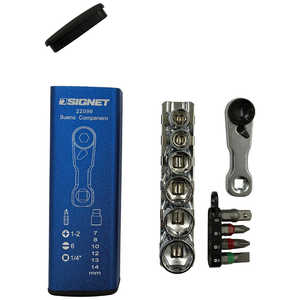 SIGNET 10個組1/4DRビットソケットアダプター60ギアウルトラショートスクエアミニラチェセット 工具ケースブルー付 22096