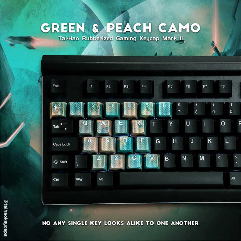 Tai-Hao Tai-Hao Rubberized Gaming Keycap Mark II － 23keys Green ＆ Peach Camo ゲーミングキーキャップ ピンク th-rubber-keycaps-green-peach-camo-23 th-rubber-keycaps-green-peach-camo-23