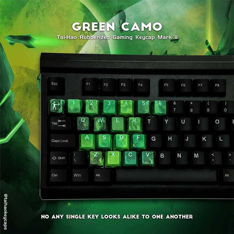 Tai-Hao Tai-Hao Rubberized Gaming Keycap Mark II - 23keys Green Camo ゲーミングキーキャップ グリーン RUBBERKSGRNCAMO23 RUBBERKSGRNCAMO23