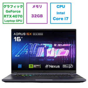 GIGABYTE ゲーミングノートパソコン AORUS 16X (RTX 4070) ミッドナイトグレー [16.0型/Windows11 Pro/intel Core i7/メモリ：32GB/SSD：1TB] AORUS16XASG53JPC6