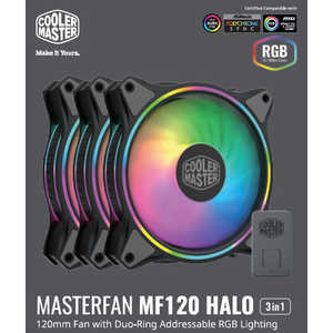 クーラーマスター ケースファン［120mm / 1800RPM］＋コントローラー MasterFan MF120 Halo 3 in 1 ブラック MFL-B2DN-183PA-R1