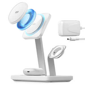 ESR MagSafe対応 3in1 ワイヤレス充電スタンド(電源アダプタ付) ESR Arctic White HaloLock3-in-1WirelessChargerwithCryoBoost HaloLock3in1Charger