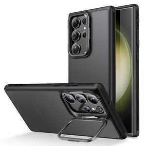 ESR Galaxy S23 Ultra対応カメラリングスタンド付き、ミリタリーグレードケース Frosted Black ClassicKichstandCase