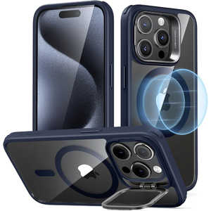 ESR iPhone 15 Pro(6.1インチ)スタンド付ハイブリッドケース Clear Dark Blue ClassicHybridStand