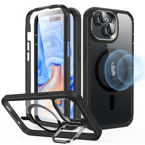 ESR iPhone 15 対応 2パート ハイブリッドケース(MagSafe対応) Clear Black ArmorToughCasewithStashStandforiPhone15