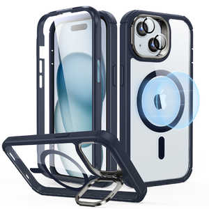 ESR iPhone 15 対応 2パート ハイブリッドケース(MagSafe対応) Clear Dark Blue ArmorToughCasewithStashStandforiPhone15P