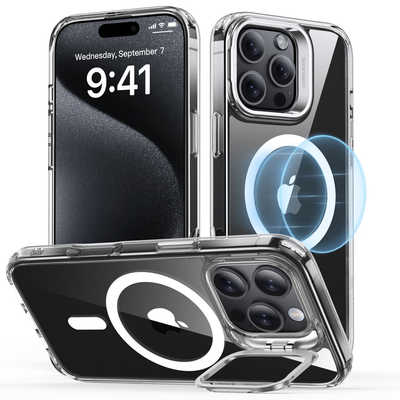 ESR iPhone 16 Pro(6.3インチ)スタンド付ハイブリッドケース Clear