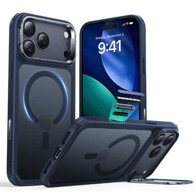 【極美品】iPhone 17 Pro 256GB ディープブルー ESRケース付 ESR iPhone 17 Pro (6.3インチ)MagSafe対応、隠れスタンド付き
