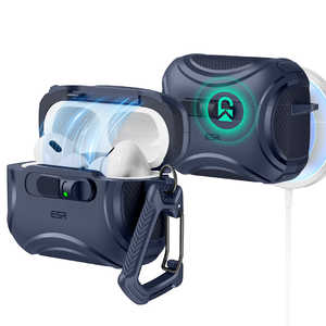 ESR Cyber FlickLock AirPods Pro 3ケース MagSafe充電 落下衝撃保護 片手で簡単オープン キズ防止 ブルー 1C02200302-Blue