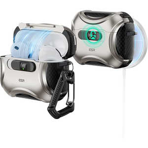 ESR Cyber FlickLock AirPods Pro3 ケース MagSafe充電 USB-Cケーブル対応 落下衝撃保護 片手で簡単オープン キズ防止 チタニウム 1C02200202-Titanium