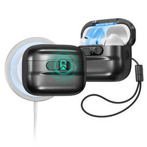 ESR Pulse FlickLock Magnet Case AirPods Pro3 ケース MagSafe対応 マグネット蓋ロック 耐衝撃 ランヤード付き 落下保護カバー ブラック 1C01900102-Black