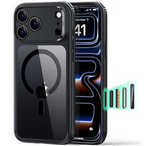 ESR iPhone 18 Pro / 17 Pro�n�[�h�P�[�X �~���^���[�O���[�h�ی� �J�����R���g���[���J�o�[ �m�w�ʃP�[�X / Magsafe�Ή��n �N���A�u���b�N 1A86300304-ClearBla