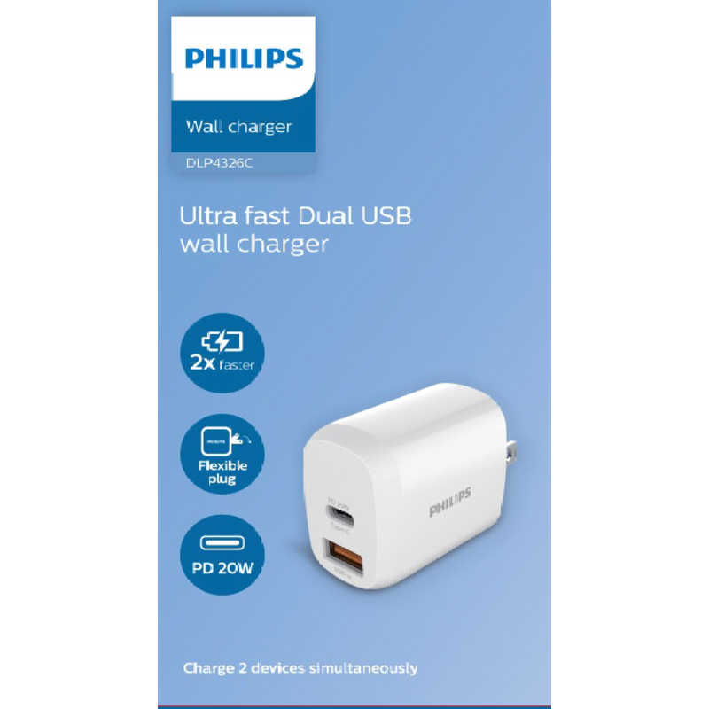 フィリップス　PHILIPS フィリップス　PHILIPS USB AC充電器 ホワイト ［2ポート USB Power Delivery対応］ DLP4326C DLP4326C